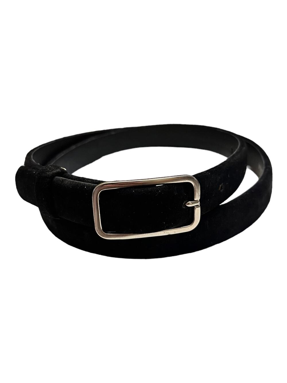 BASILE Black Suede Genuine Leather Belt 46/48 Designer Italy 38 x .75in EUC
